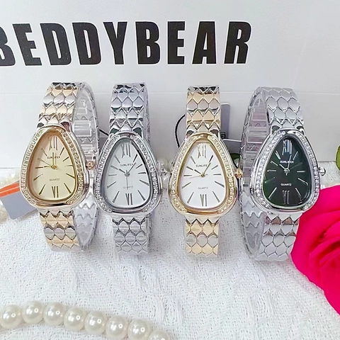 Snake Head Shaped Quartz Watch For Women With Rhinestones Stainless Steel Strap Vintage Elegant Analog Wristwatch