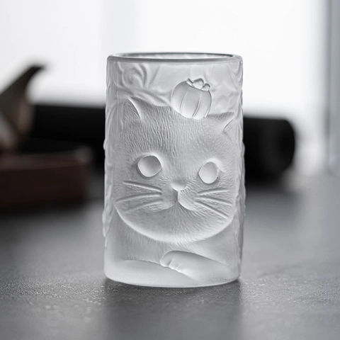 Tazza In Vetro Gatto Cachi Smerigliato Resistente Al Calore Rilievo Per Tè Kung Fu Ufficio Casa Bere Regalo Creativo Carino