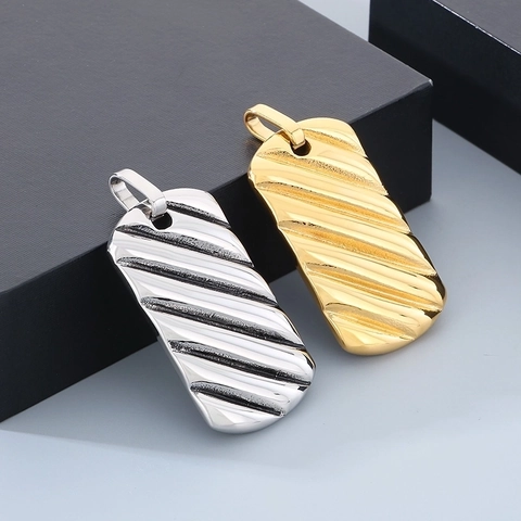 Herren Rechteckiger Anhänger 316L Edelstahl Wellenstruktur 18K Vergoldet Geometrischer Industriestil Schmuck Zubehör