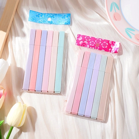 Macaron Colors Highlighters Aesthetic Morandi Square Barrel Chisel Tip Markers For Journaling Office School Supplies