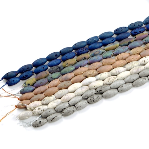 Natürliche Geoden Achat Stein Lose Perlen Ovale Olivenform Galvanisiert Für DIY Schmuckherstellung Handgefertigter Boho Stil