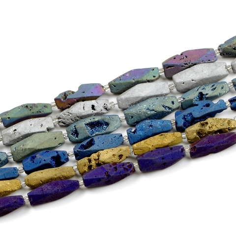 Natuurlijke Druzy Geode Agaat Kralen Achthoekige Onregelmatige Lange Pijler Gegalvaniseerde Titanium Voor DIY Sieraden Maken