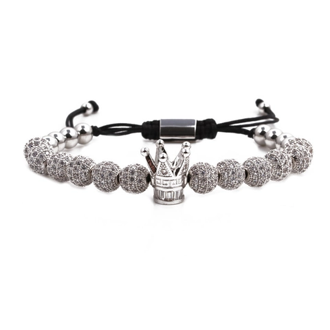 Kupfer Krone Zirkonia Mikro-Eingelegte Perlen Armband Verstellbare Gewebte Seil Charm-Armband Hip Hop Schmuck Für Herren Damen
