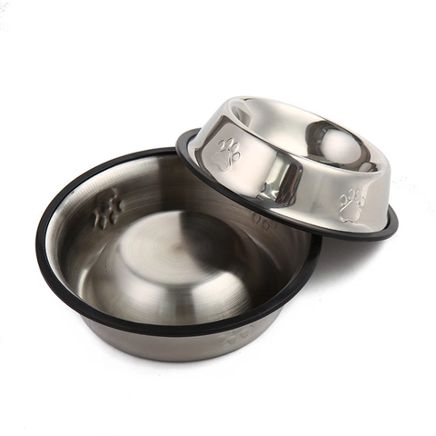 Bol Pour Animaux De Compagnie Acier Inoxydable Antidérapant Chien Chat Bassin Eau Antirouille Avec Base Caoutchouc Empreinte
