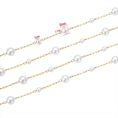Gold Plated Stainless Steel DIY Jewelry Making Chain With Large And Small Imitation Artificial Pearls For Necklace Bracelet Design