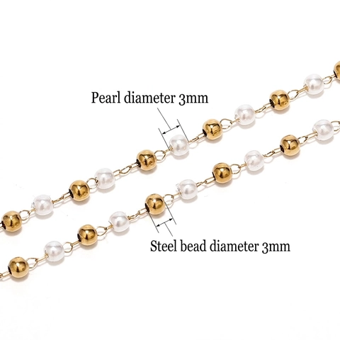 Stainless Steel Beaded Chain With Imitation Artificial Pearl DIY Jewelry Making Accessories Gold Plated Elegant Craft Material