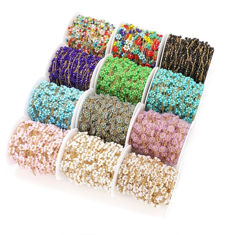 Jewelry Making Chain Stainless Steel Gold Plated Woven Colorful Flower Beads For DIY Necklace Bracelet Handmade Accessories