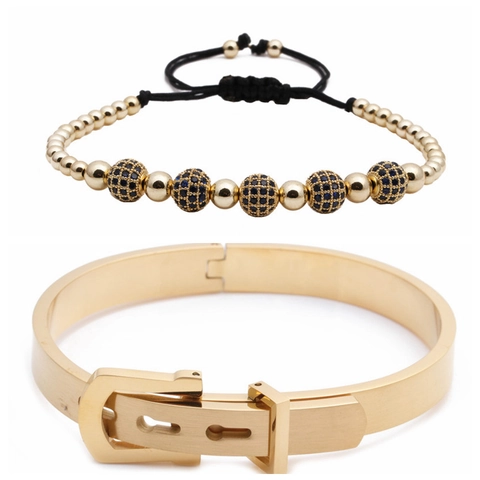 Brazalete De Acero Inoxidable Con Números Romanos Y Pulsera De Cordón Tejido Ajustable Con Micro Zirconia Joyería Para Hombres Mujeres