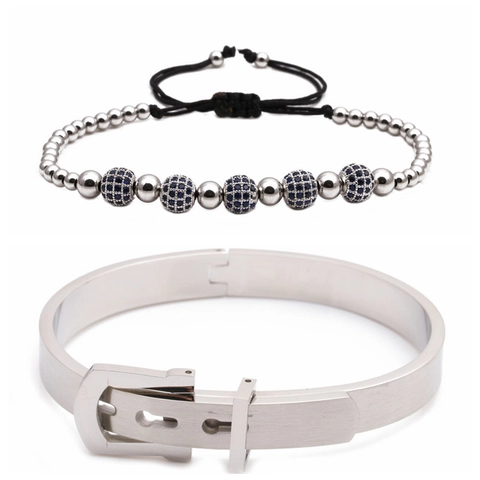 Brazalete De Acero Inoxidable Con Números Romanos Y Pulsera De Cordón Tejido Ajustable Con Micro Zirconia Joyería Para Hombres Mujeres