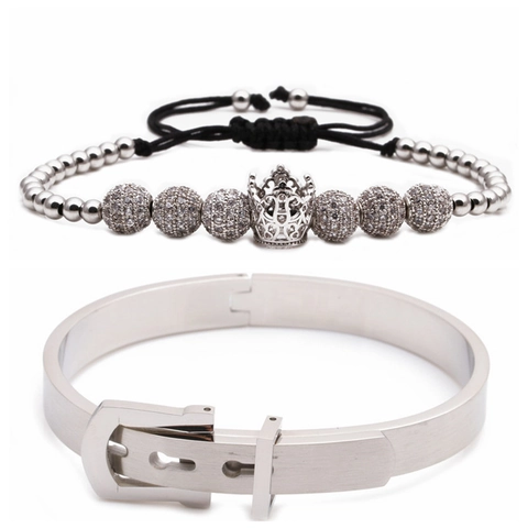 Edelstahl Kupfer Krone Geflochtenes Armband Und Römische Ziffer Armreif Verstellbar Zirkon Schmuck Mode