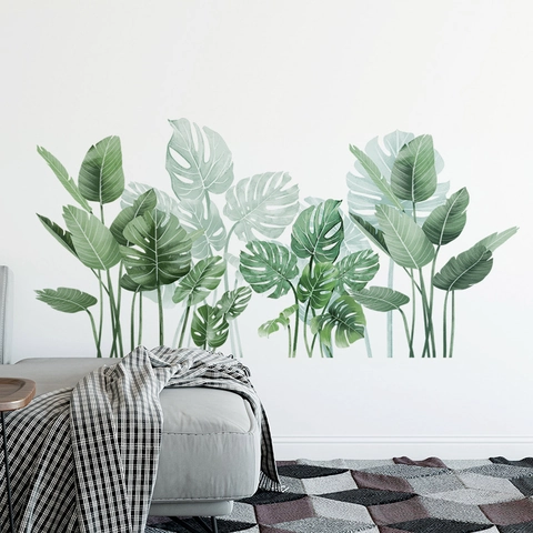 Adesivi Murali Foglie Di Monstera Tropicali PVC Autoadesivi Grandi Decalcomanie Da Parete Piante Verdi Per Soggiorno Camera Da Letto Modern Home Decor