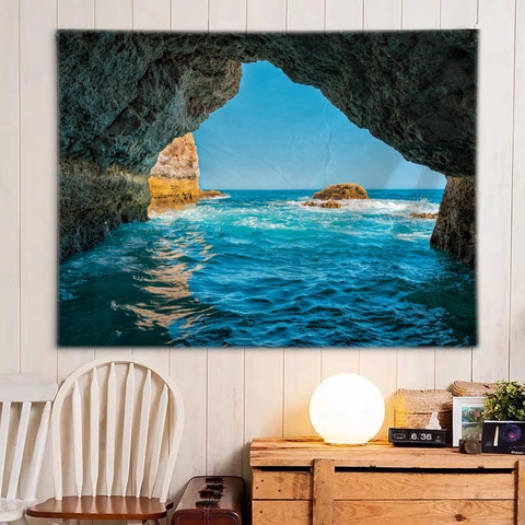 Arazzo Da Parete Paesaggio Naturale Poliestere Foresta Mare Cascata Decorazione Per Camera Da Letto E Soggiorno