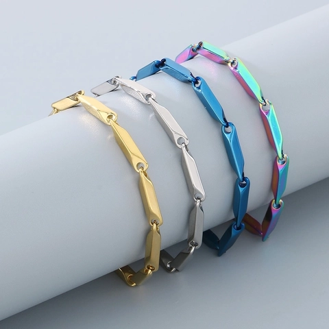 Stainless Steel Rhombus Link Bracelet Geometric Minimalist Jewelry For Men Women Adjustable Extension Chain Personalized