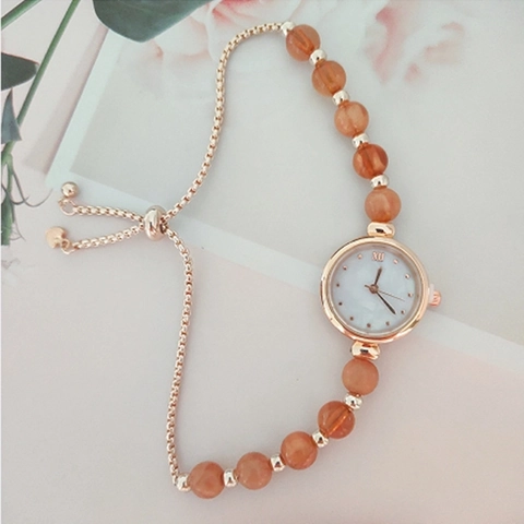 Fashion Light Luxury Women Bracelet Watch Quartz Analog Round Dial Artificial Pearl Bead Adjustable Alloy Wristwatch For Ladies