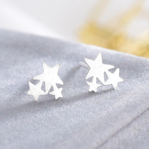 Pendientes De Estrella Triple Pentagrama Cobre Mate Cepillado Con Poste De Plata Joyería Linda Para Mujeres