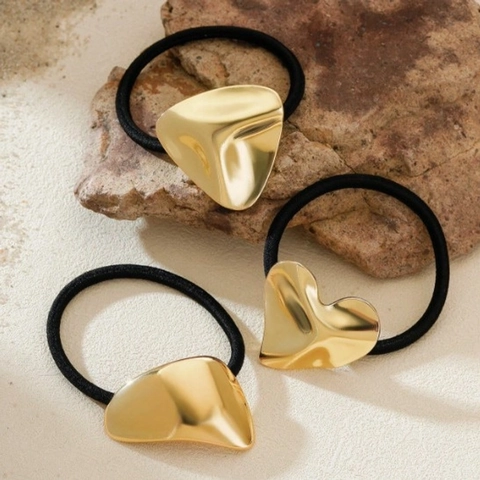Elegant Metal Geometric Heart Hair Ties Elastic Hair Ropes Minimalist Gold Ponytail Holder Fashion Hair Accessories