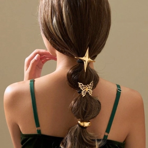 Goldene Metall Haarband Stern Schmetterling Mond Legierung Elastische Pferdeschwanz Halter Elegante Minimalistische Haarschmuck