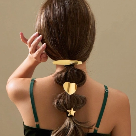 Elastici Per Capelli Con Decorazione Geometrica A Stella Cuore In Metallo Supporti Per Coda Di Cavallo Minimalisti Per Donne