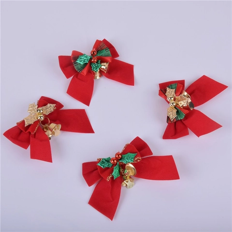 Fiocchi Di Natale Ornamento Con Campanelli In Metallo E Foglie Di Agrifoglio Tessuto Velluto Rosso Plaid Decorazione Festiva
