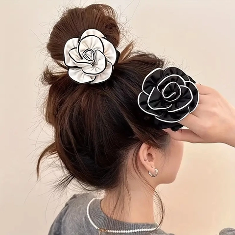 Camellia Flower Hair Ties And Hair Claws Fabric Satin Contrast Color Sweet Elegant Hair Accessories For Women Girls