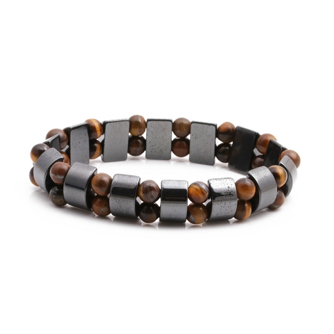 Pulsera De Cuentas Para Hombre Piedra Ojo De Tigre Hematita Mate Elástica Estilo Retro De Lujo