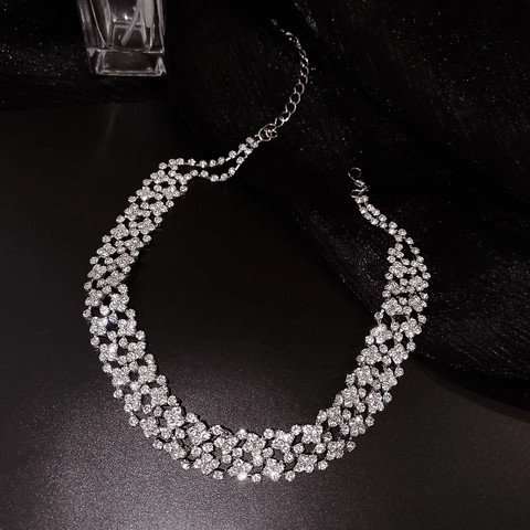 Full Rhinestone Choker Halskette Geometrische Legierung Mesh Schlüsselbein Kette Für Frauen Elegant Luxus Party Mode Schmuck