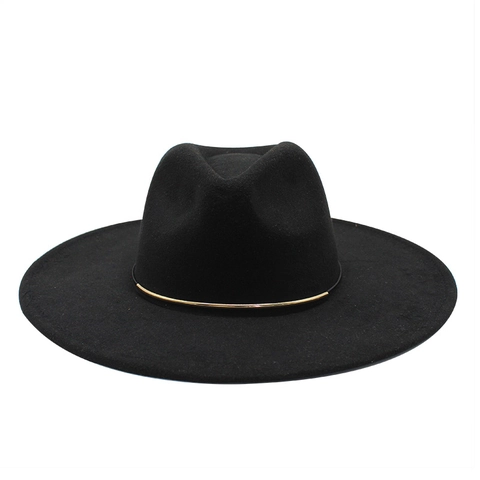 Cappello Fedora A Tesa Larga Feltro Di Lana Fibbia In Metallo Dorato Stile Jazz Retrò Elegante Cappello Da Sole Per Donna Uomo