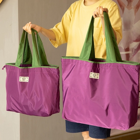 Large Capacity Foldable Shopping Bag Portable Nylon Oxford Fabric Waterproof Tote Handbag Eco Friendly Contrast Color
