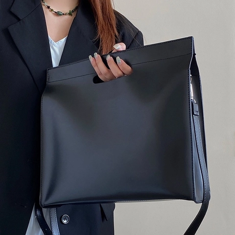 Bolso Tote Minimalista Para Mujer De Gran Capacidad Cuero PU Bolso De Oficina Con Correa Ajustable Para El Hombro