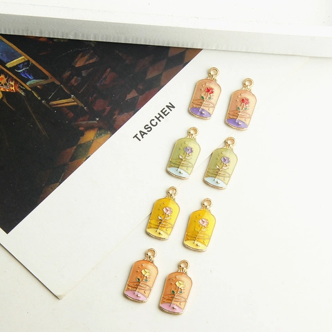 Vintage Rose Flower Σμάλτο Charms Alloy Perfume Bottle Μενταγιόν Για DIY Αξεσουάρ Κατασκευής Κοσμημάτων