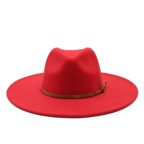 Classic Fedora Hat Woolen Felt Wide Brim Retro Jazz Style With Leather Belt Buckle For Men Women Vintage