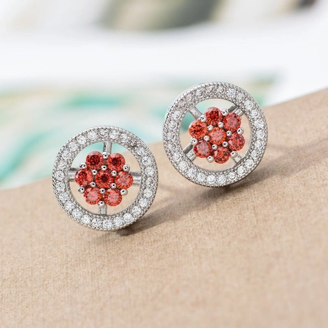 Orecchini A Lobo Fiore Tondo Rame Placcato Oro Bianco Zircone Halo Micro Pave Gioielli Di Moda Eleganti Regalo Donna
