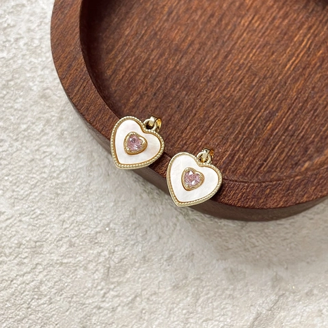 Pendente A Cuore Rame Placcato Oro 18K Zircone Rosa Madreperla Bianca DIY Creazione Di Gioielli Romantico Elegante Donne