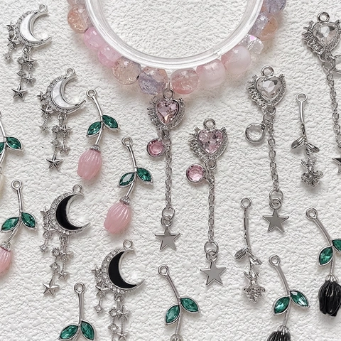 Cuore Rosa Tulipano Luna Stella Ciondoli Lega Di Zinco Strass Per DIY Creazione Di Gioielli Braccialetto Collana Accessori