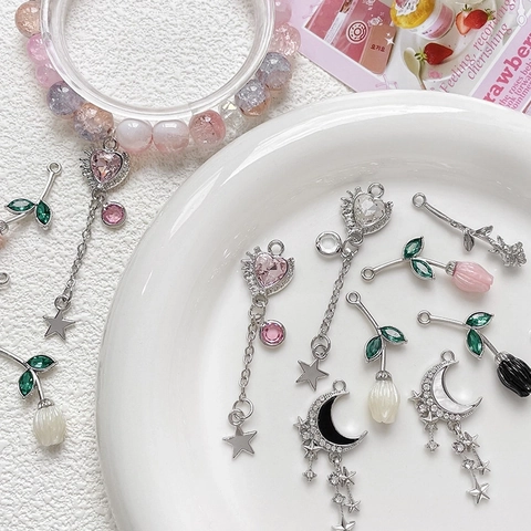 Cuore Rosa Tulipano Luna Stella Ciondoli Lega Di Zinco Strass Per DIY Creazione Di Gioielli Braccialetto Collana Accessori