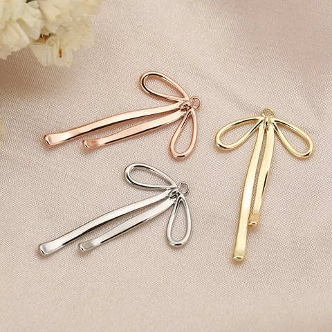 Bow Ribbon Charms 18K Gold Plated Copper Pendants With Zircon And Artificial Pearl For Necklace Earring Making DIY Jewelry Finding