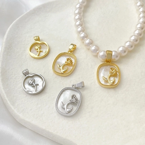 Roos Bloem Charm Hanger Kunstparelmoer Koper Verguld Voor Doe Het Zelf Ketting Armband Sieraden Maken Accessoires