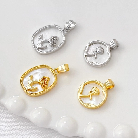 Roos Bloem Charm Hanger Kunstparelmoer Koper Verguld Voor Doe Het Zelf Ketting Armband Sieraden Maken Accessoires
