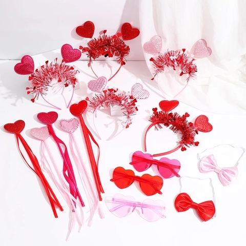 Cerchietto Cuore San Valentino Bacchetta Magica Glitter Piume Accessori Costume Festa Decorazione Cuore Donne Ragazze