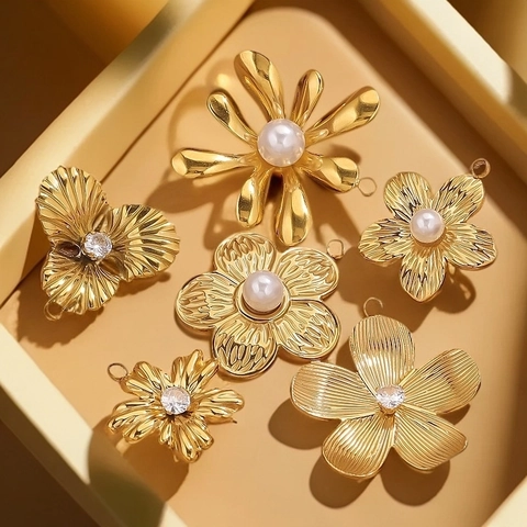 Colgantes Vintage De Flores Y Conchas Acero Inoxidable Dorado Con Perlas Artificiales De Imitación Y Circonitas Para Creación De Joyas DIY Estilo Francés