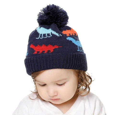 Bonnet En Tricot Pour Enfants Doublure En Coton Acrylique Chaud Hiver Mignon Pompon Divers Motifs Jacquard Pour Bambins