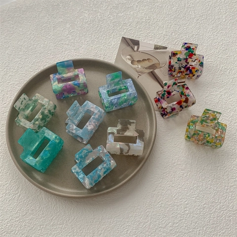 Geometric Hollow Square Hair Claw Clip Fashion Marbled Pattern Rectangle Hair Accessory Vintage Acetate Look Hair Clamp For Women