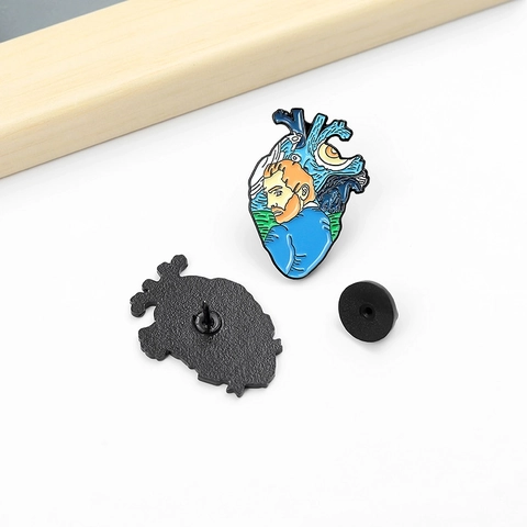 Artistic Anatomical Heart Enamel Brooch Alloy Van Gogh Starry Night Rose Butterfly Whale Badge For Women Men Fashion Jewelry
