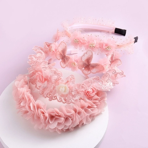 Blumen Stirnband Mit Stoffblumen Spitze Netz Schmetterling Und Künstliche Perlen Dekoration Süßer Haarreif Für Frauen Mädchen