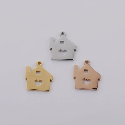 Dijes En Forma De Casa Acero Inoxidable Recorte De Corazón Pulido Espejo Fabricación De Joyas Bricolaje Colgantes Accesorios