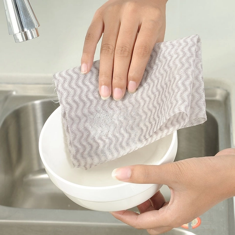 Disposable Kitchen Cleaning Cloths Non-Woven Fabric Absorbent Oil-Free Wet Dry Use Lazy Rags Wave Pattern Household Supplies