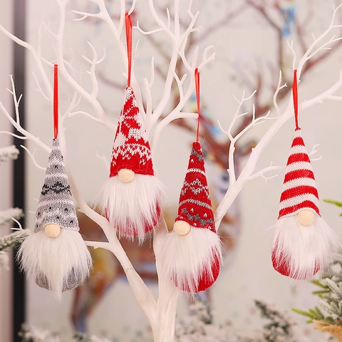 Pendenti Gnomo Di Natale Tessuto A Maglia Pelliccia Sintetica Bambola Senza Volto Nordica Ornamenti Appesi Per Albero E Decorazioni