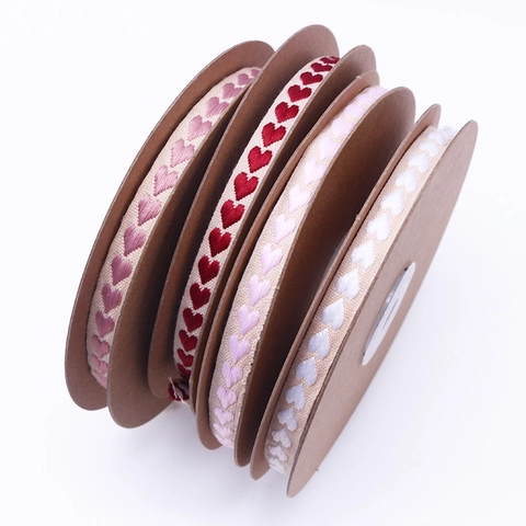 Heart Embroidered Jacquard Ribbon Cotton Fabric Trim For Gift Wrapping DIY Craft Wedding Valentine Decoration