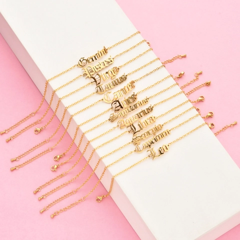 Cavigliera Segni Zodiacali Per Donna Acciaio Inossidabile Placcato Oro 18K Lettera Gotica Gioielli Minimalisti Vintage