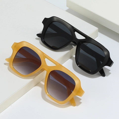Square Sunglasses Double Bridge Retro Plastic Frame UV400 Large Full Frame Eyewear For Men Women
